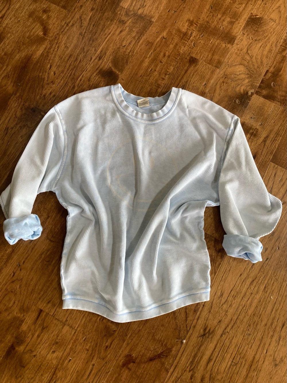 Oat Collective Washed Baby Blue Beachy Coastal Smiley Face Sweatshirt Size S